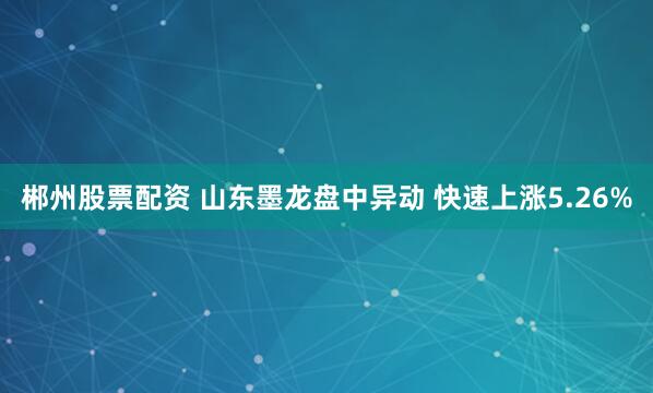 郴州股票配资 山东墨龙盘中异动 快速上涨5.26%